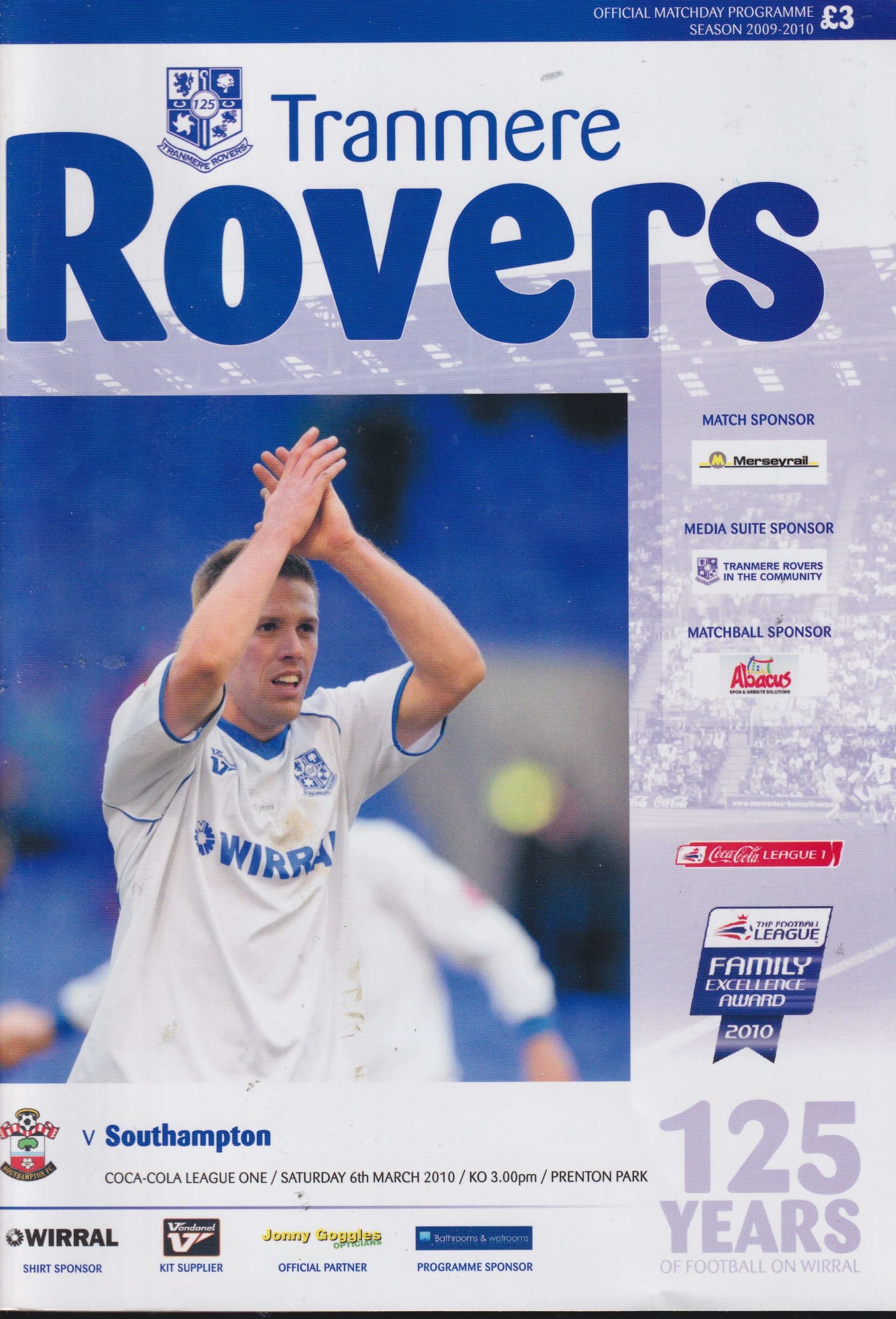 Tranmere Rovers v Southampton match programme